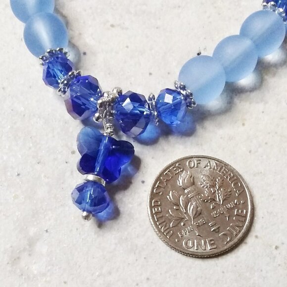 Beaded Blue Butterfly Stretch Bracelet! Dainty Girls + Pre-Teens 5.5-6" Wrists - Picture 4 of 5